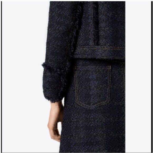 Tory Burch Aria Skirt Black Metallic Check Tweed - Picture 2 of 11